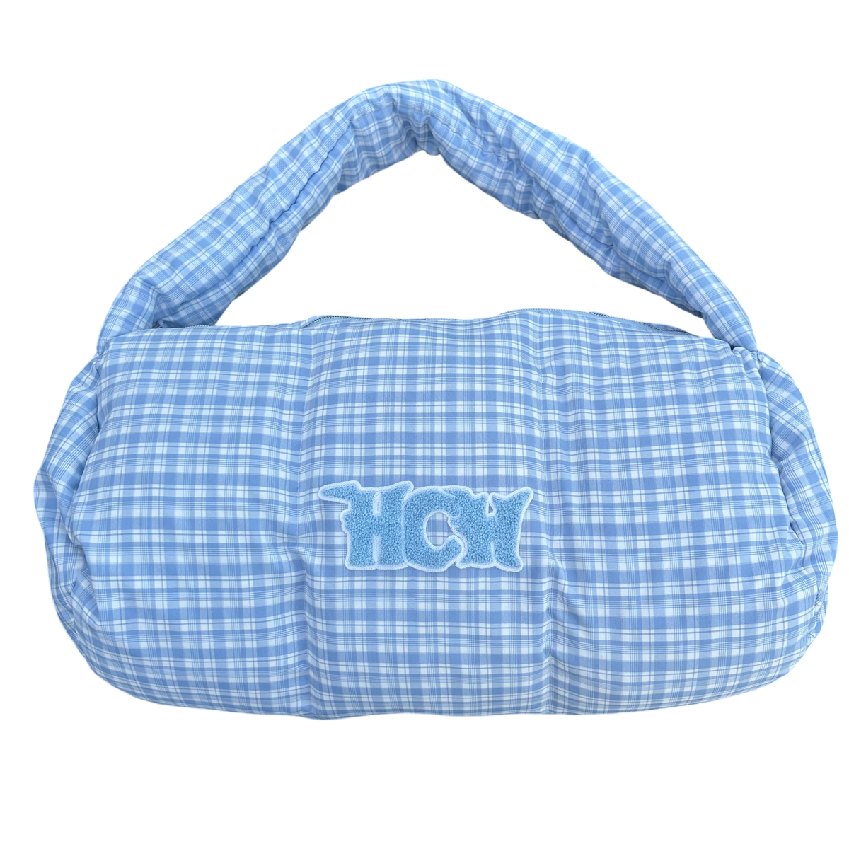 PUFFA DUFFLE BAG (BLUE PLAID) – heavencanwait.store