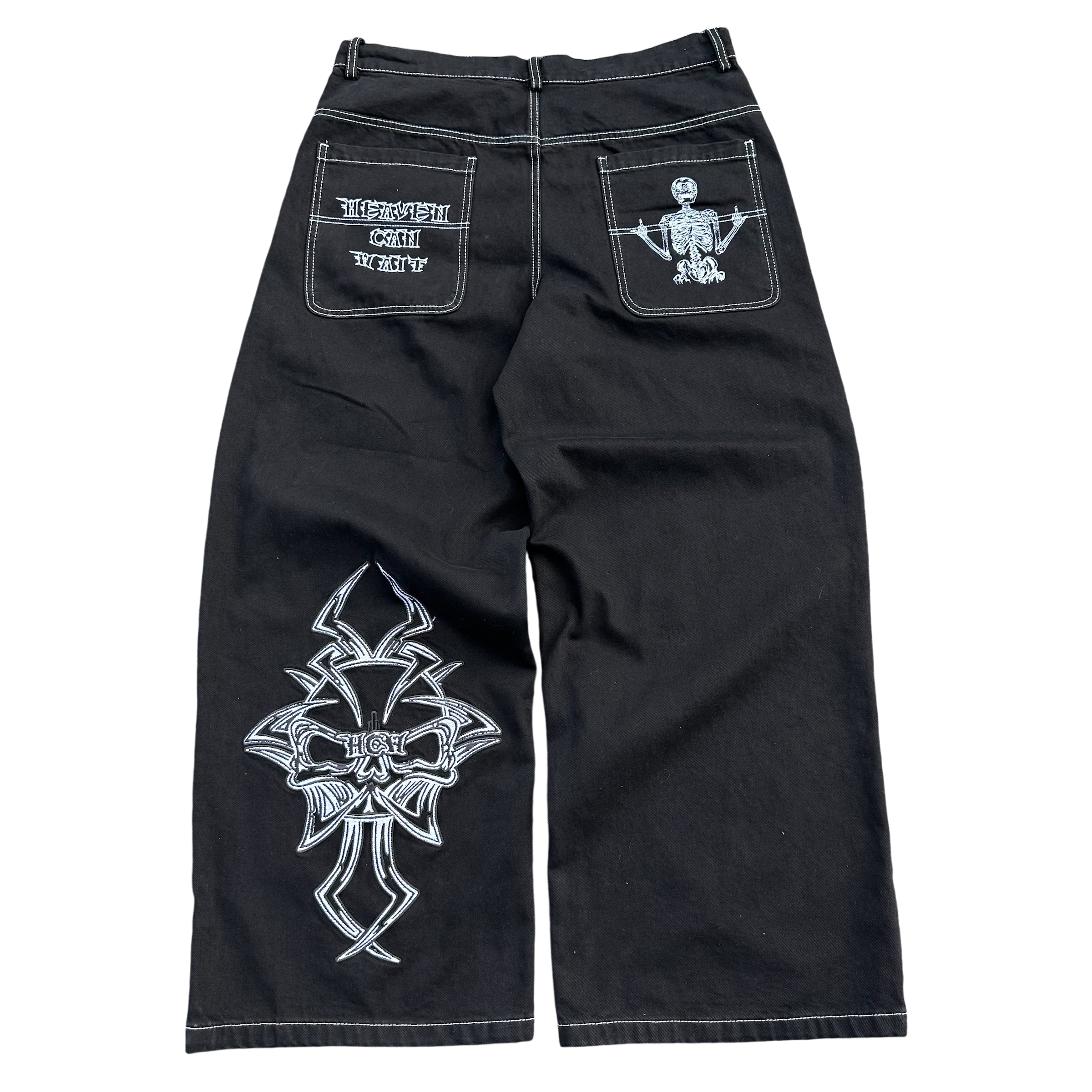 V2 SKULL JEANS (BLACK/WHITE) - heavencanwait.store