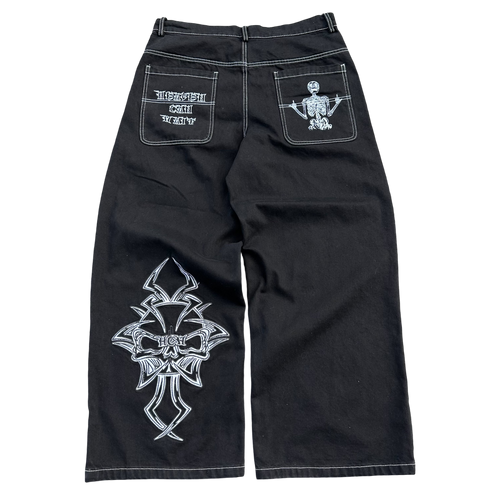 V2 SKULL JEANS (BLACK/WHITE)