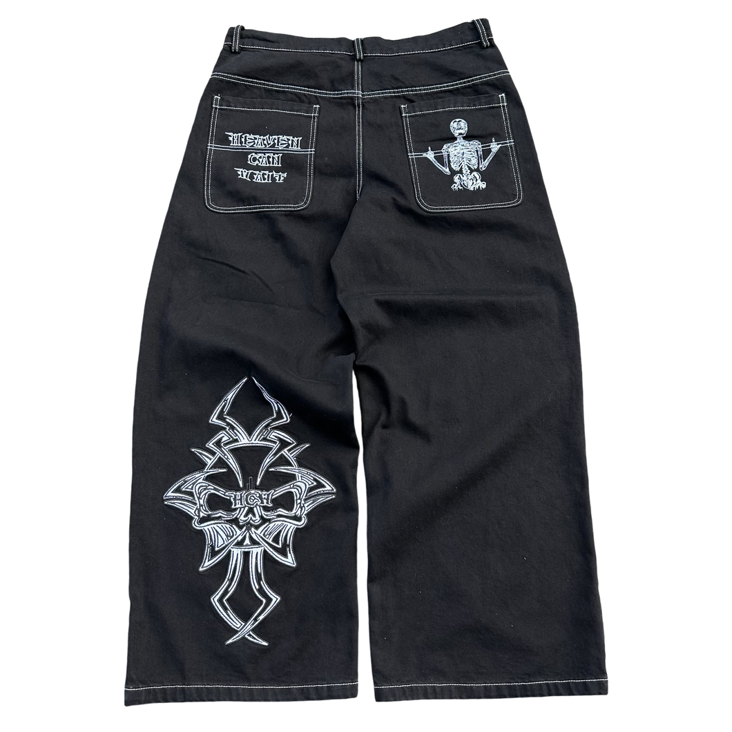 V2 SKULL JEANS (BLACK/WHITE)