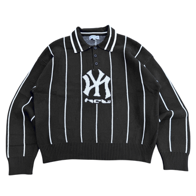 STRIPED KNIT POLO (BLACK)