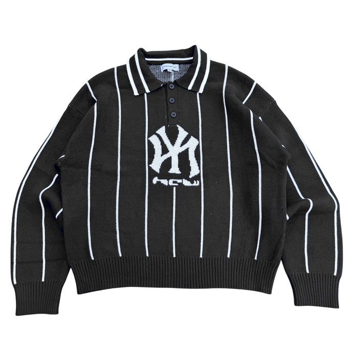 STRIPED KNIT POLO (BLACK)