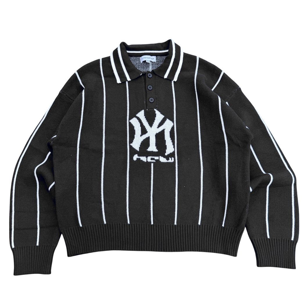 STRIPED KNIT POLO (BLACK)