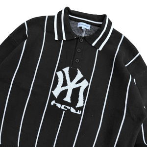 STRIPED KNIT POLO (BLACK)