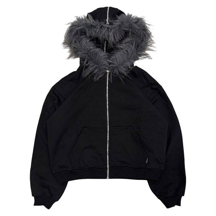 FUR ZIP HOODIE (BLACK)
