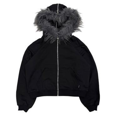FUR ZIP HOODIE (BLACK) - heavencanwait.store