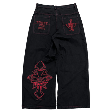 V2 SKULL JEANS (BLACK/RED)