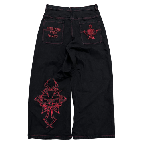 V2 SKULL JEANS (BLACK/RED)